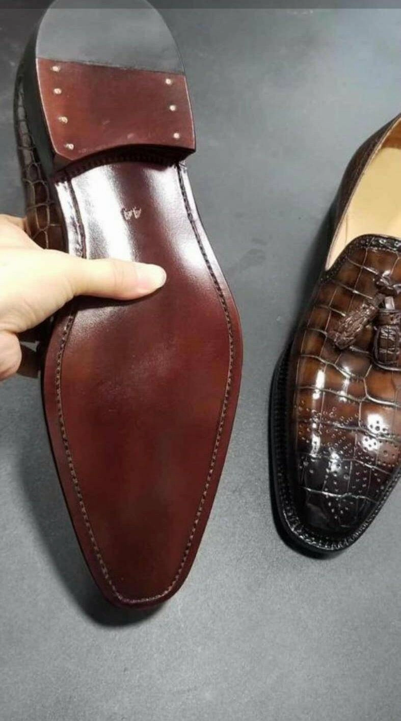 Preorder Handmade Men Crocodile Leather Loafer Shoes Oxford Not Brogues