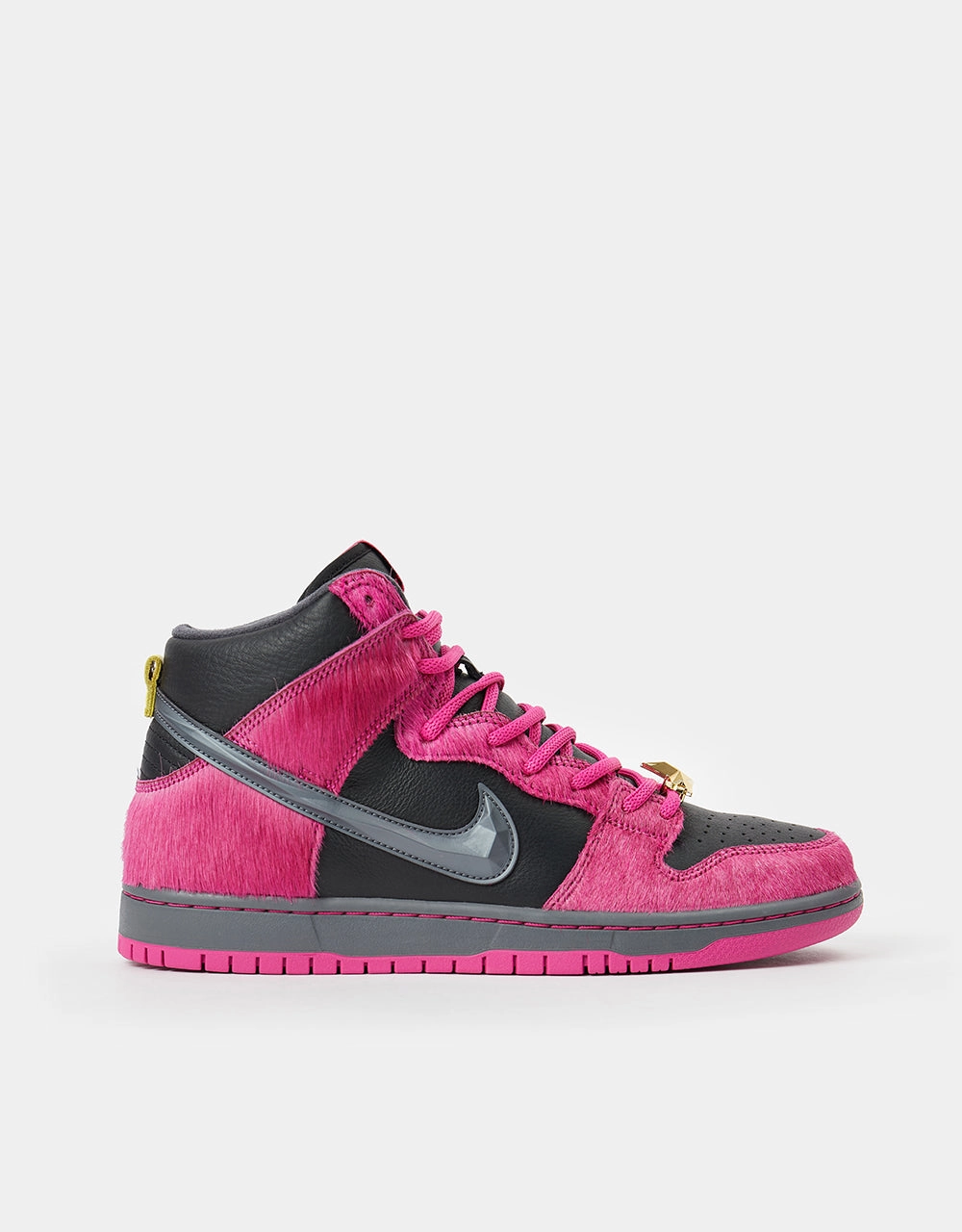 Nike SB 'Run the Jewels' Dunk High QS Skate Shoes - Active Pink/Black-Metallic Gold Nike Run Shoes