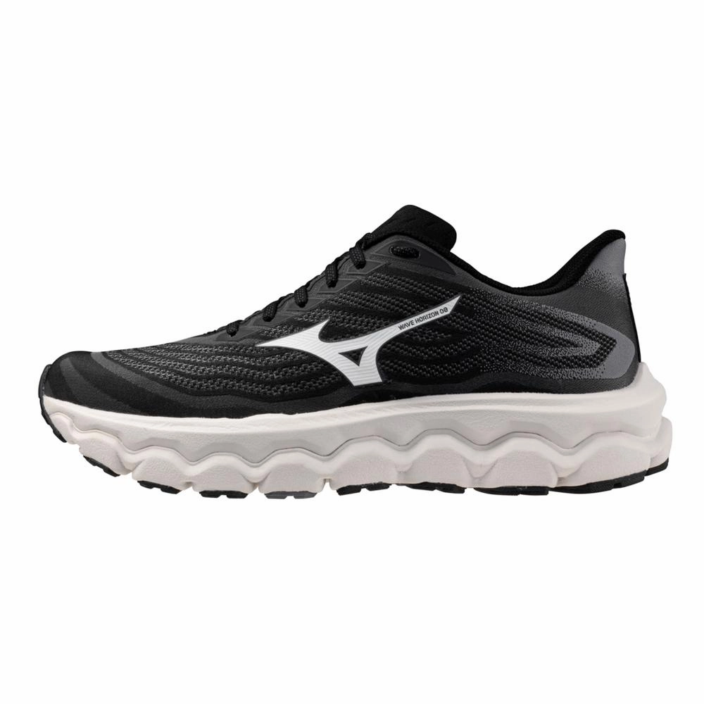 For Walking And Standing All Day Men's Mizuno Wave Horizon 8 Running Shoe in Black White
