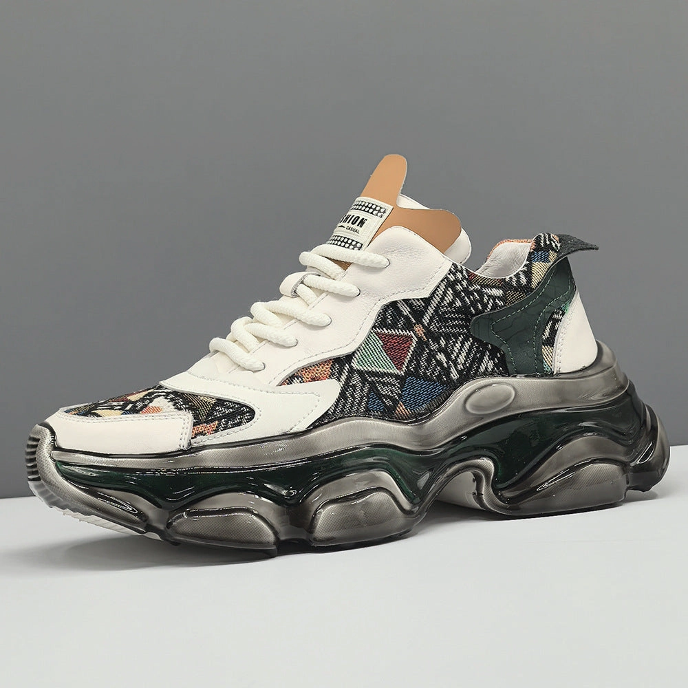 Men Stylish Color Matching Fashion Thick Soled Sneakers Leather Oxford Brogue Shoes