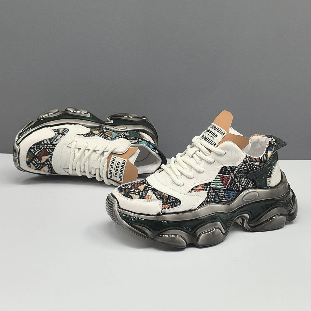 Men Stylish Color Matching Fashion Thick Soled Sneakers Quarter Brogue Vs Semi Brogue