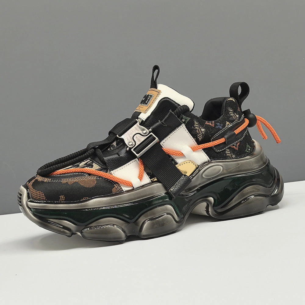 Red Suede Brogues Men Stylish Patchwork Fashion Chunky Soled Sneakers