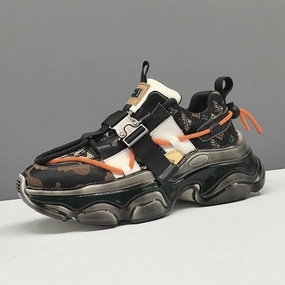 Agl Heel Brogues Men Stylish Patchwork Fashion Chunky Soled Sneakers