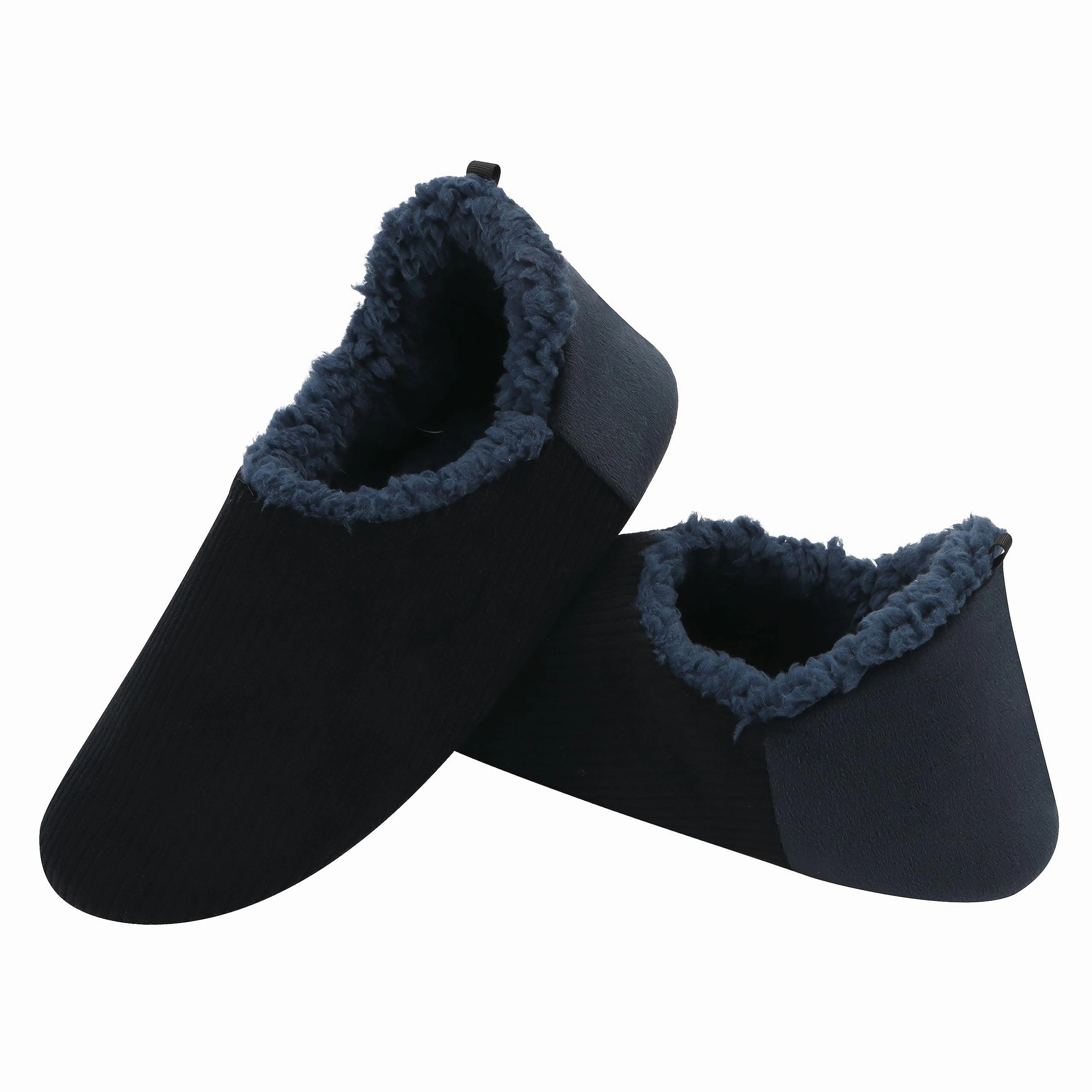 Mens CB Corduroy Slippers Navy Slippers With A Hard Sole