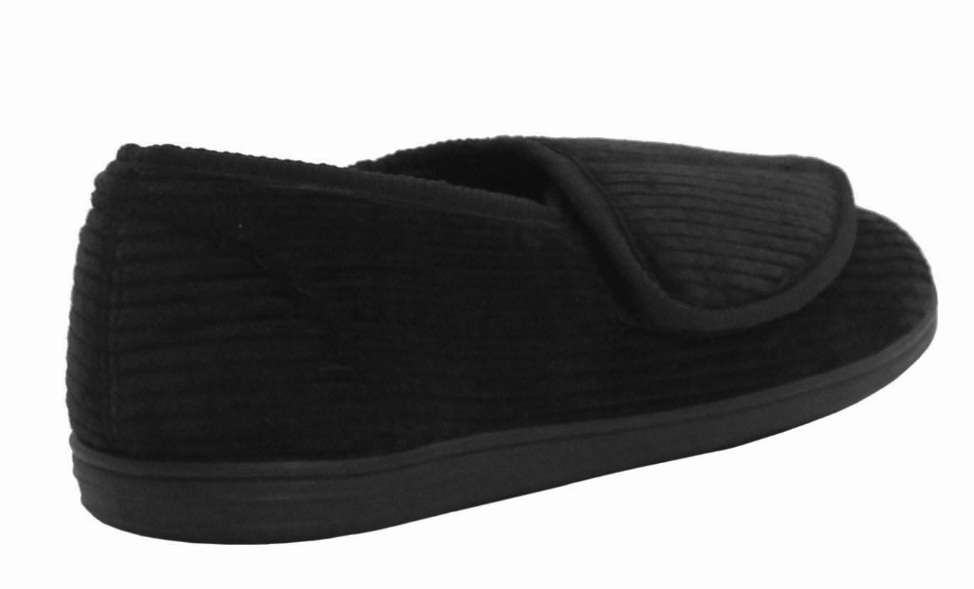 Mens Gents Touch Fasten Easy Close Strap Check Velour Warm Fleece Lined Indoor Hard Sole Slippers UK SIZE 7 Bobs Cat Slippers
