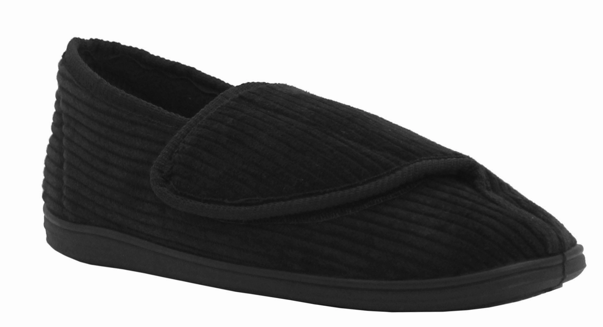 Mens Gents Touch Fasten Easy Close Strap Check Velour Warm Fleece Lined Indoor Hard Sole Slippers UK SIZE 7 Fuzzy Sneaker Slippers