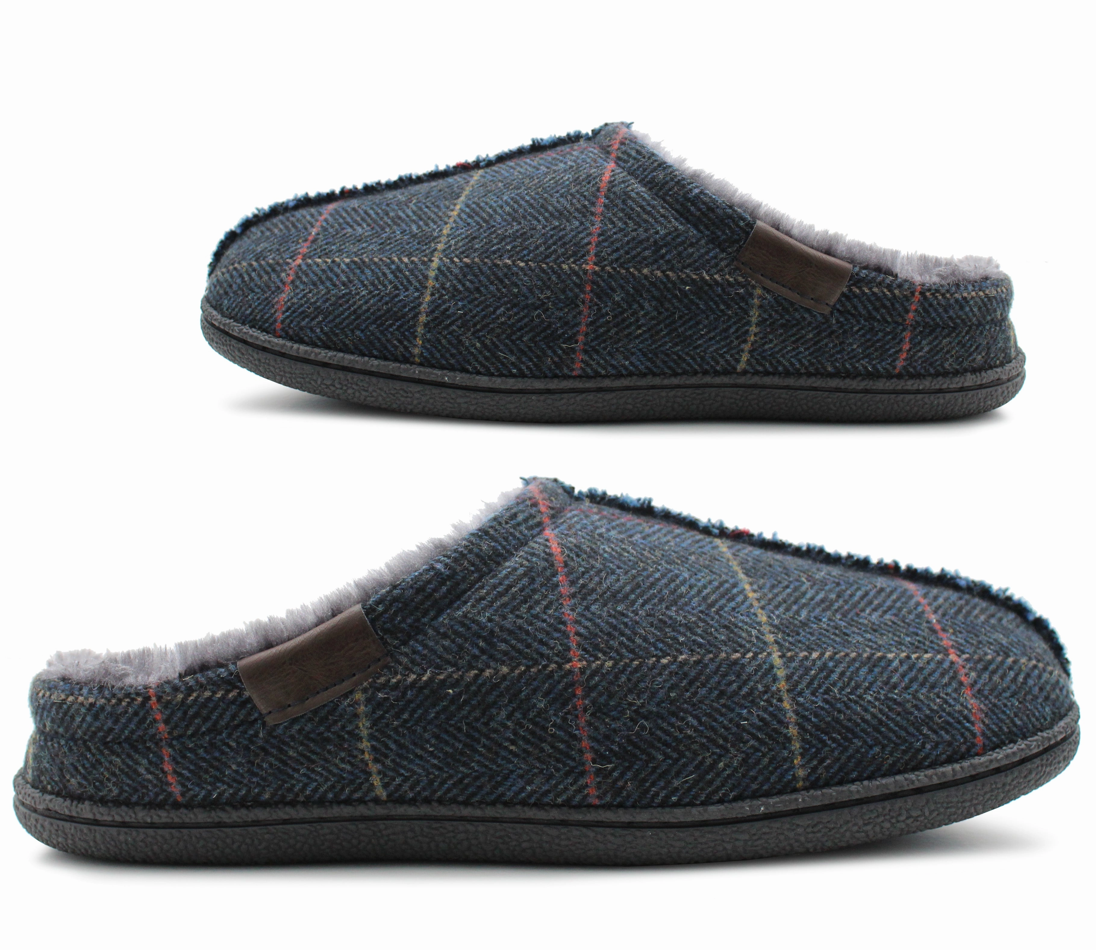 Suede Slide Shoes Mens Slip On Faux Fur Lined Mules Backless Lightweight Indoor House Navy Slippers