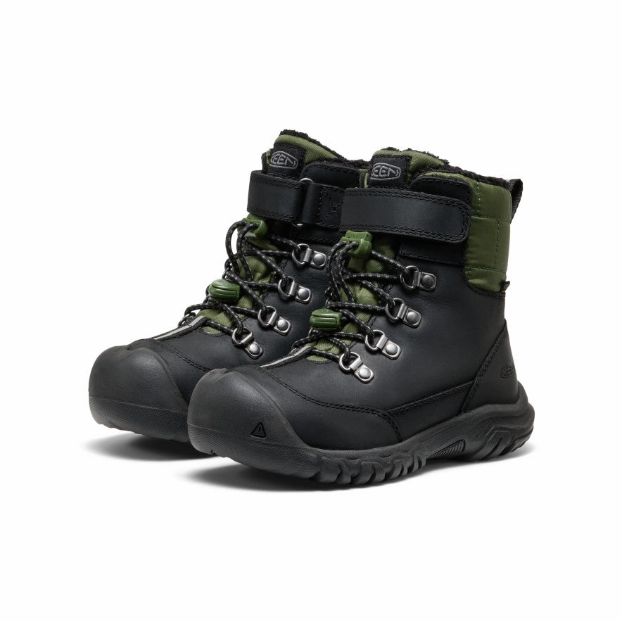 Warm Stylish Snow Boots Little Kids' Kanibou Waterproof Winter Boot  |  Black/Bronze Green