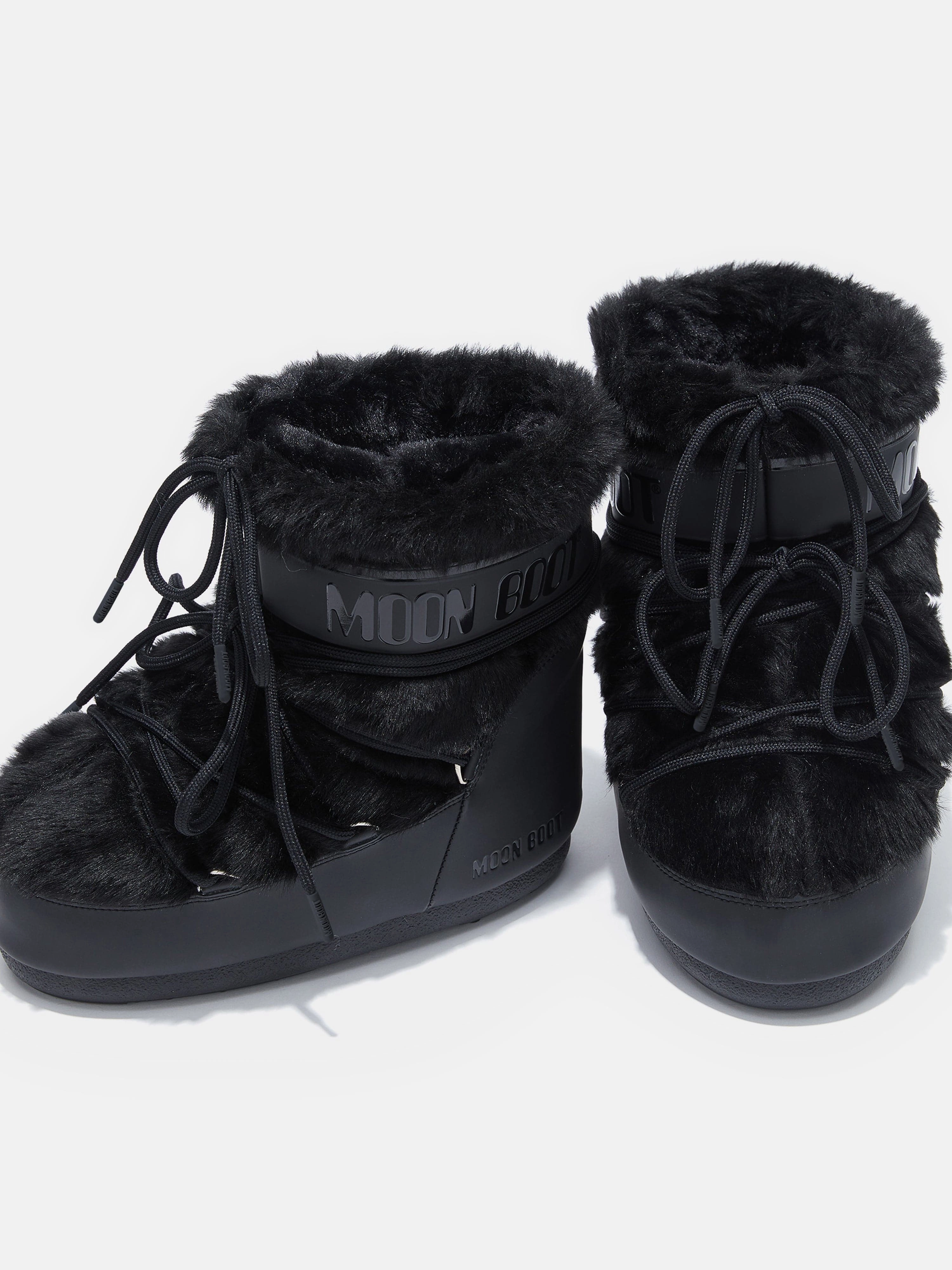Moon Boot Kids Icon Low Faux Fur Boots in Black Burgundy Leather Boots