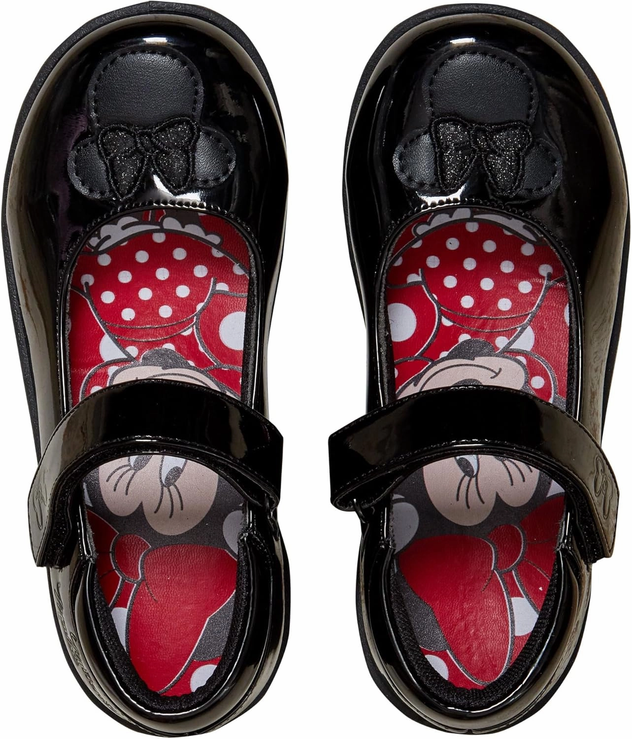 Asics Road Running Shoes Disney Girls Minnie Mouse School Shoes Kids Black Patent Party Shoes with Easy Closure