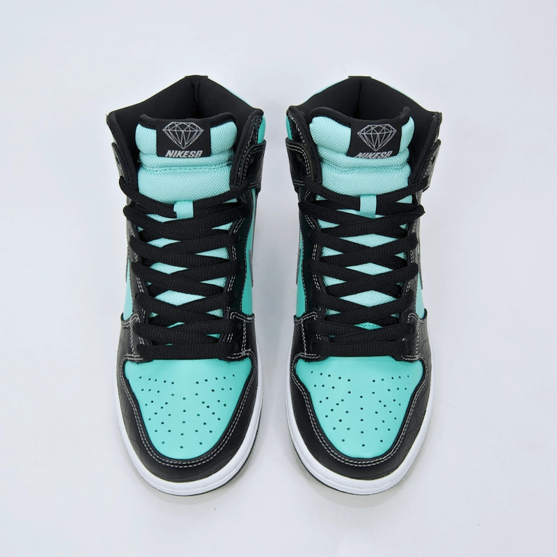 Raw Nike Shoes Nike SB - Dunk High Premium SB 'Diamond' Shoes - Aqua / Chrome - Black