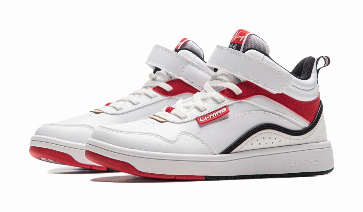 LINING YOUNG Sports Life Collection Abrasion Resistant Mid top Skateboard Shoes White Red Kids' Classic Golf