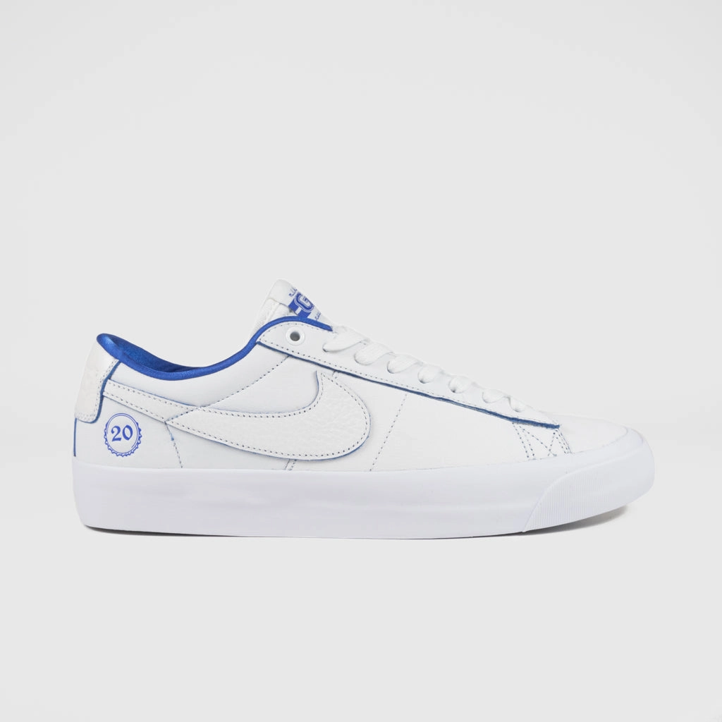 Commanders Nike Shoes Nike SB - '20 Years of GT' Blazer Low Premium Shoes - Summit White / Game Royal - Summit White