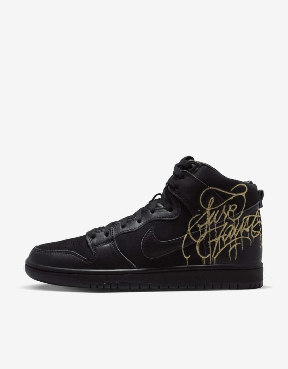 Nike SB 'Faust' Dunk High Pro QS Skate Shoes - Black/Black-Metallic Gold Best Nike Shoes For Running