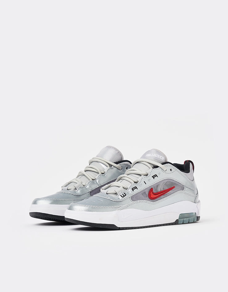 Nike Sparkle Shoes Nike SB Air Max Ishod Premium Skate Shoes - Metallic Silver/Varsity Red
