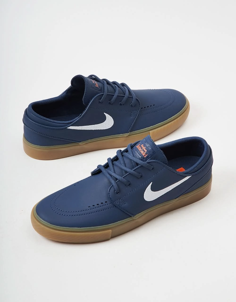 Nike SB Zoom Janoski ISO Skate Shoes - Navy/White-Navy-Gum Lt Brown-Midnight Navy-Safety Orange Ronaldo Nike Shoes