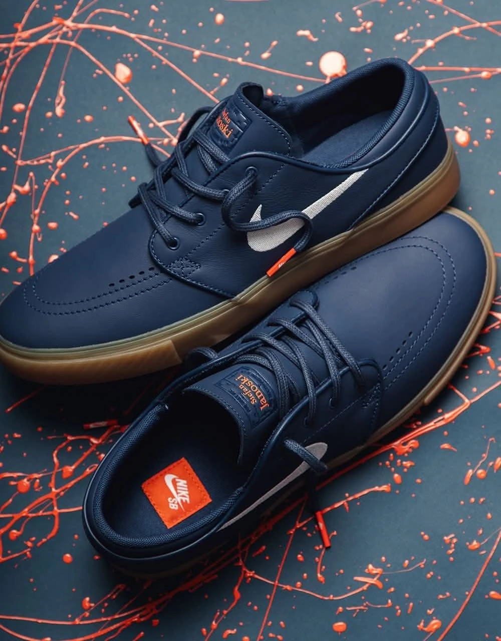 Roshe Nike Shoes Nike SB Zoom Janoski ISO Skate Shoes - Navy/White-Navy-Gum Lt Brown-Midnight Navy-Safety Orange