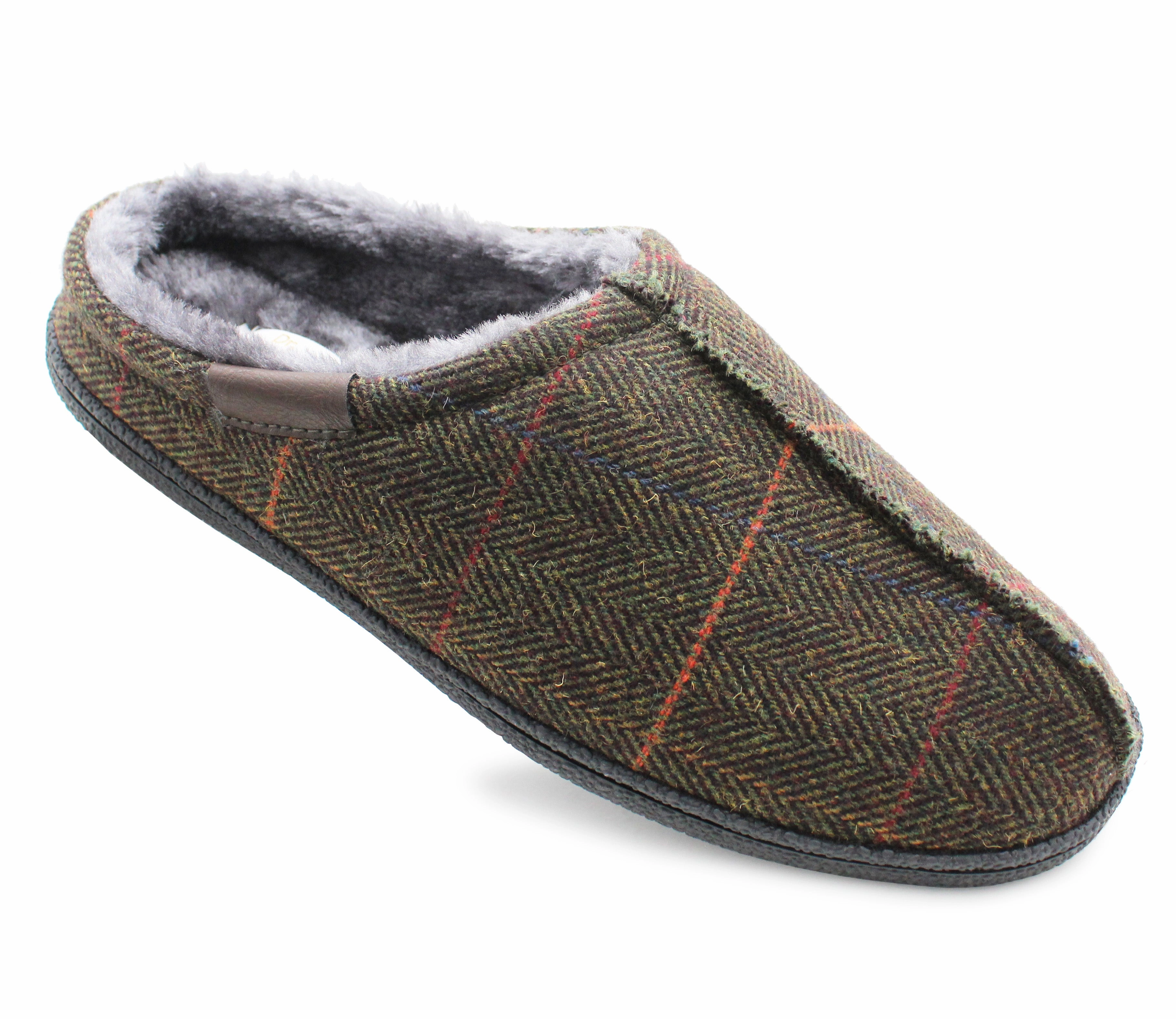 Mens Slip On Faux Fur Lined Mules Backless Lightweight Indoor House Khaki Green Slippers Dog Face Slippers