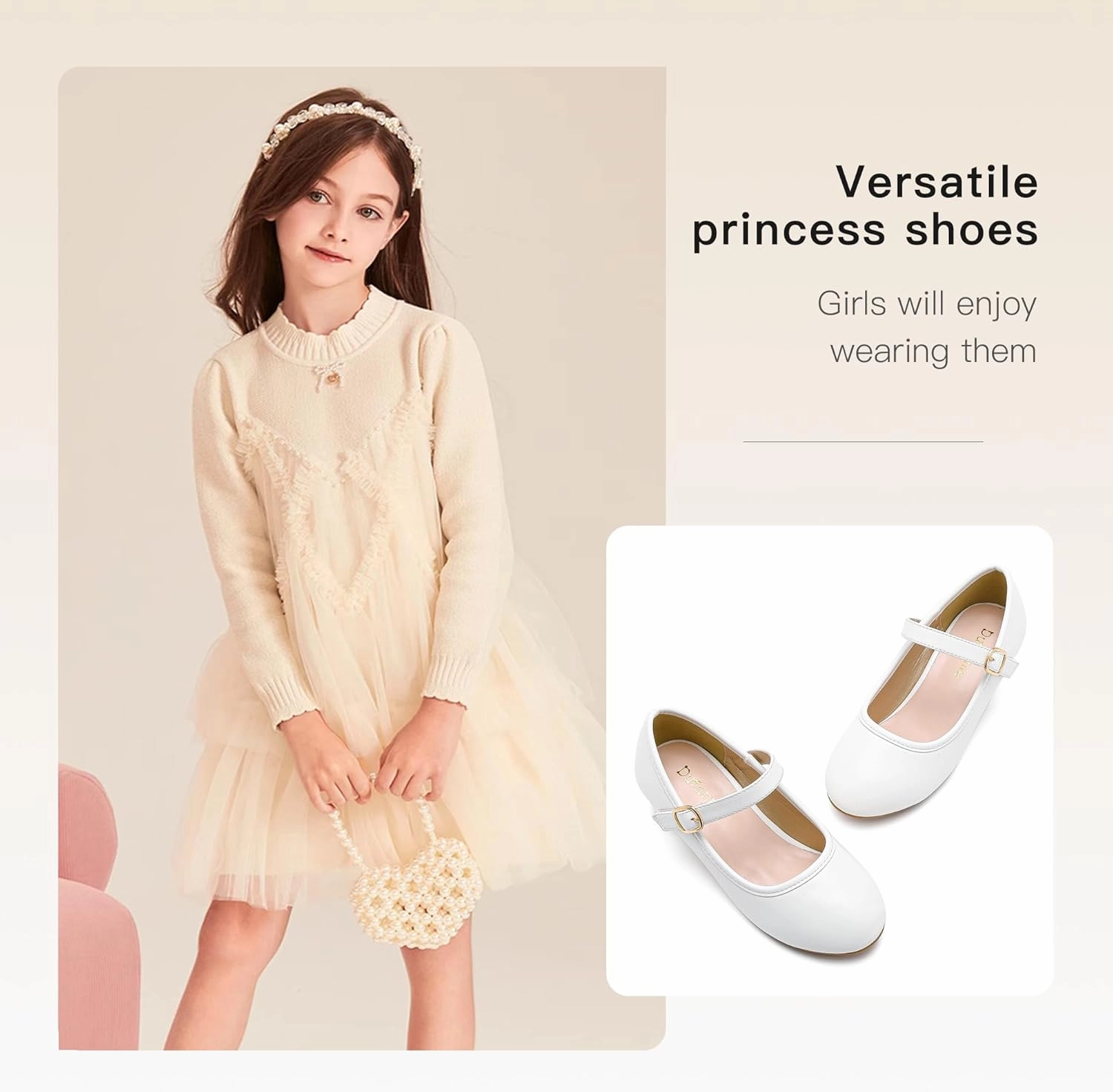 Dufannie Girls Dress Shoes Low Heel Princess Flats Mary Jane Flower Wedding Party Glitter Shoes for Kids Toddler Asics Rubber Sole Shoes