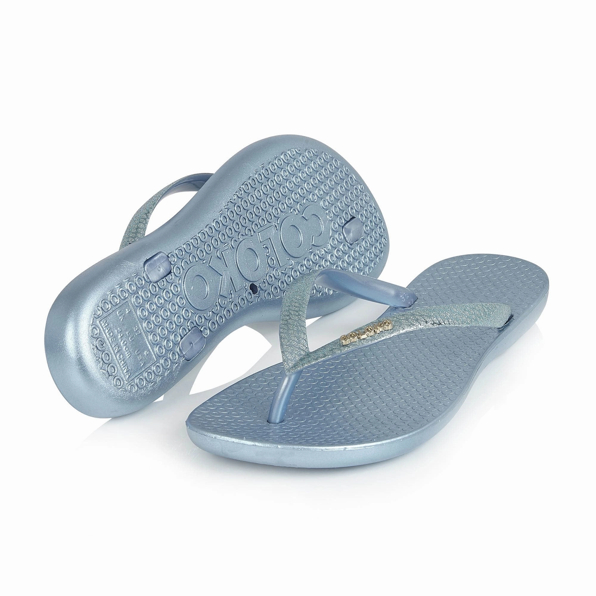 Flip Flops For Bone Spurs Coloko Freesia Snake Effect Glitter Ergonomic Footbed Flip-Flops Sky Blue / Navy