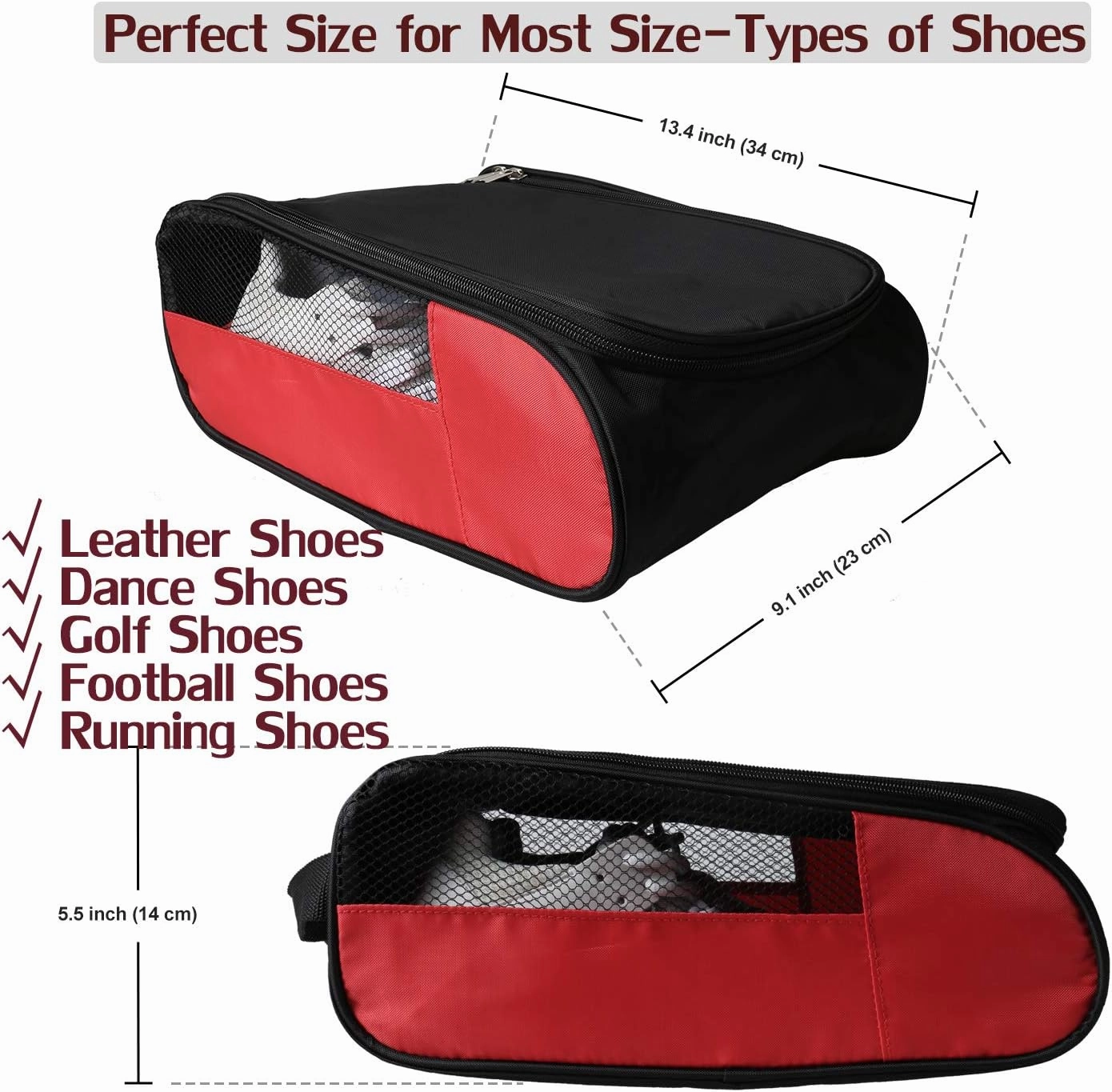 Outdoor Golf Shoes Bags Travel Shoes Bags Zippered Sport Shoes Bag (Red) Asics Gel-evolution 6 Running Shoes