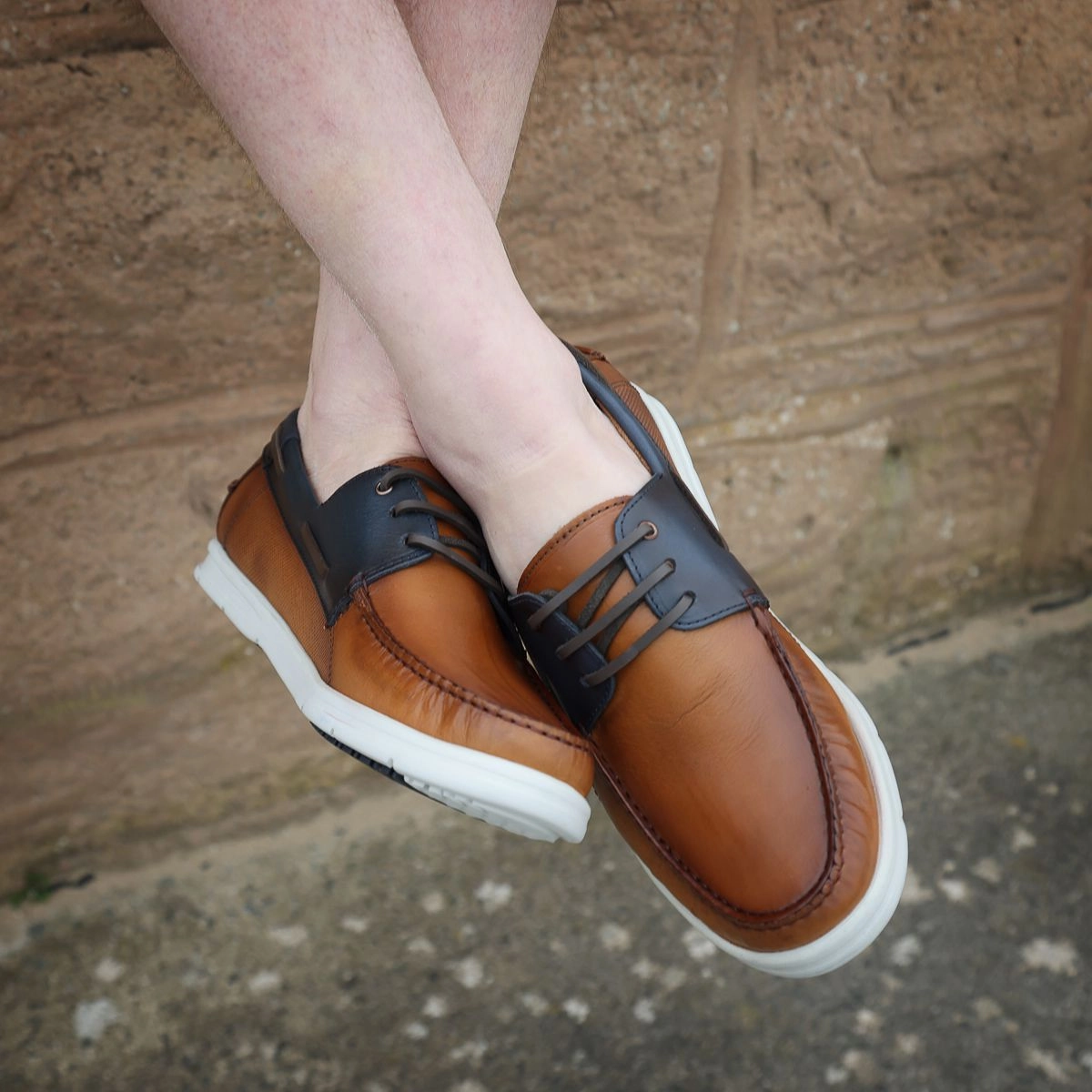 Savelli 1760 Mens Tan/Blue Leather Deck Shoes Oxford Vs Derby Vs Brogue