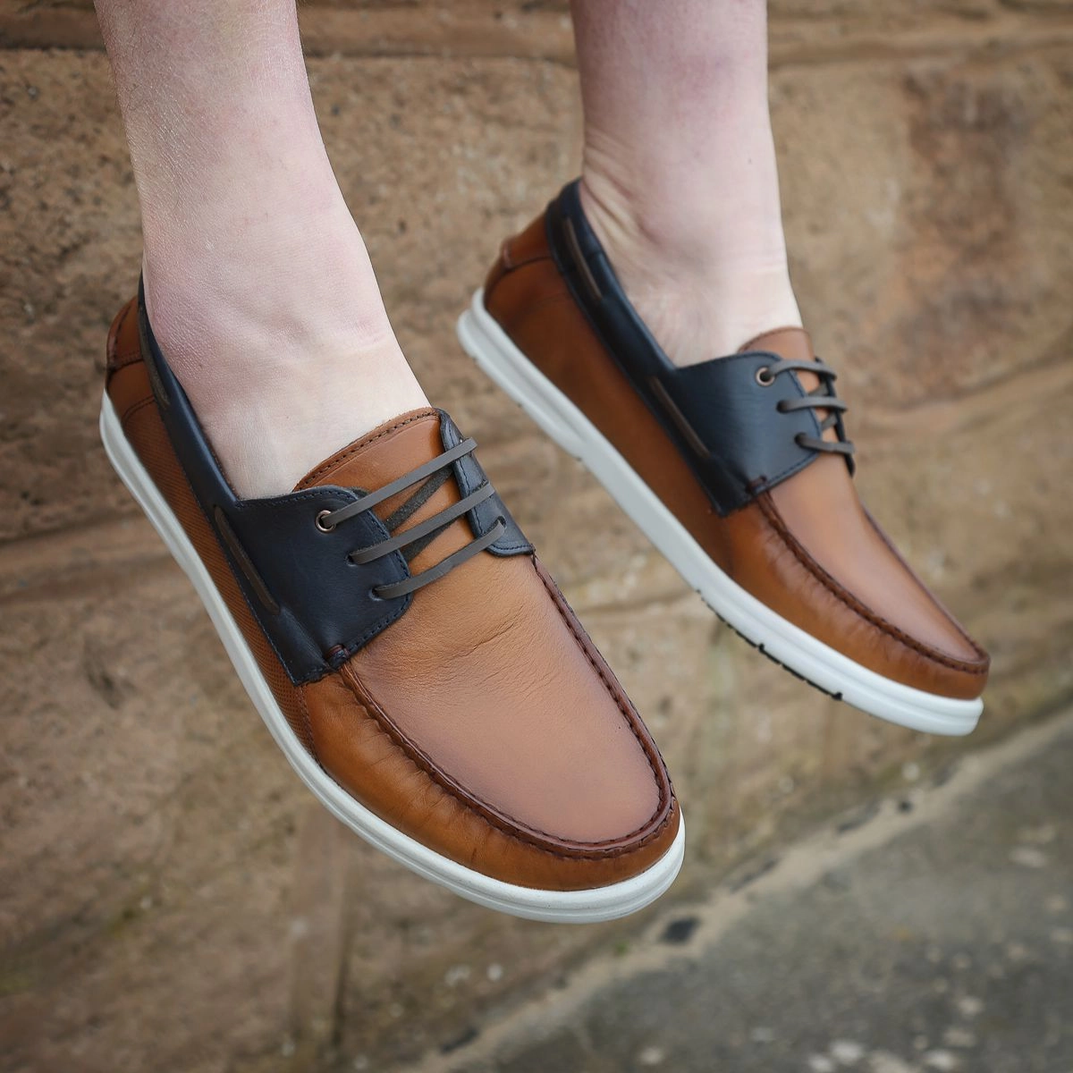 Casual Oxfords Savelli 1760 Mens Tan/Blue Leather Deck Shoes