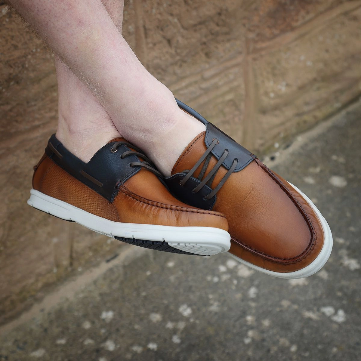 Sneakers That Look Like Oxfords Savelli 1760 Mens Tan/Blue Leather Deck Shoes