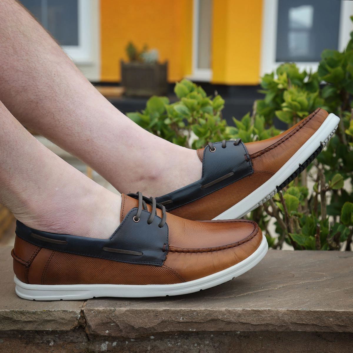 Savelli 1760 Mens Tan/Blue Leather Deck Shoes Zerogrand Decon Plain Oxfords