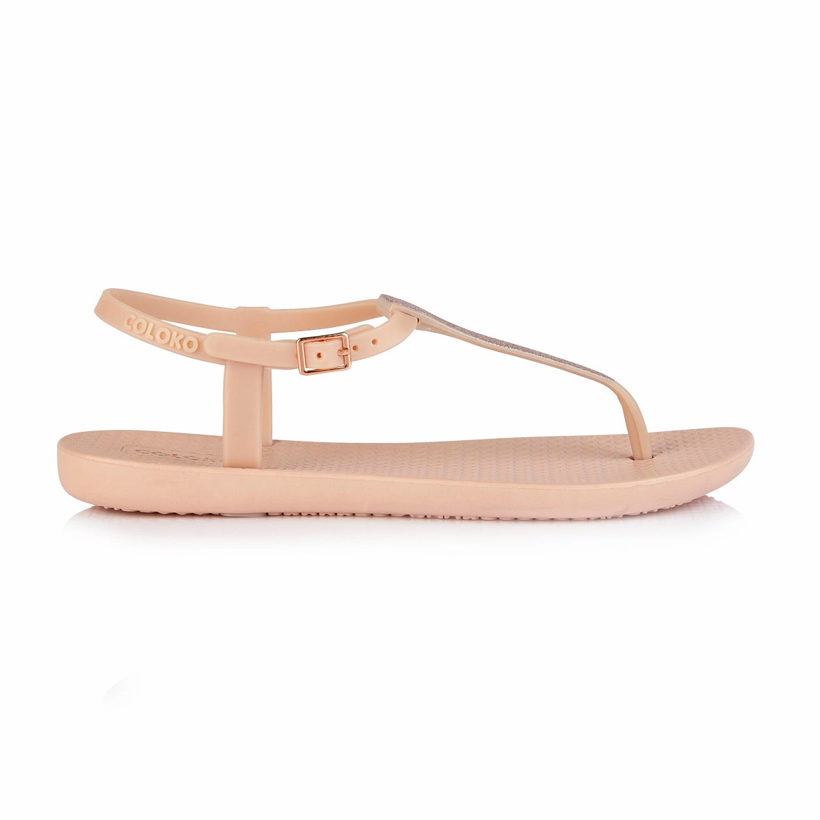 Coloko Amaryllis Blush Pink Glitter Glamorous Sparkly T-bar Flip Flops Soft Flip Flops With Arch Support