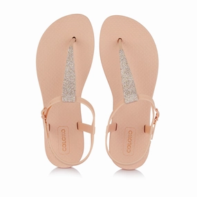 Platform Flip Flops Uk Coloko Amaryllis Blush Pink Glitter Glamorous Sparkly T-bar Flip Flops