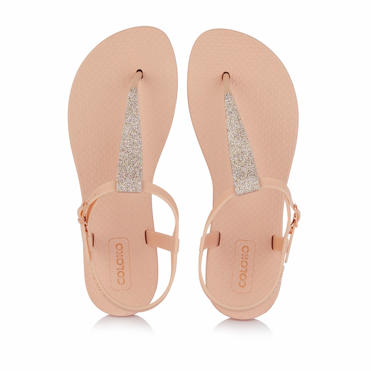 Coloko Amaryllis Blush Pink Glitter Glamorous Sparkly T-bar Flip Flops Sling Flip Flops
