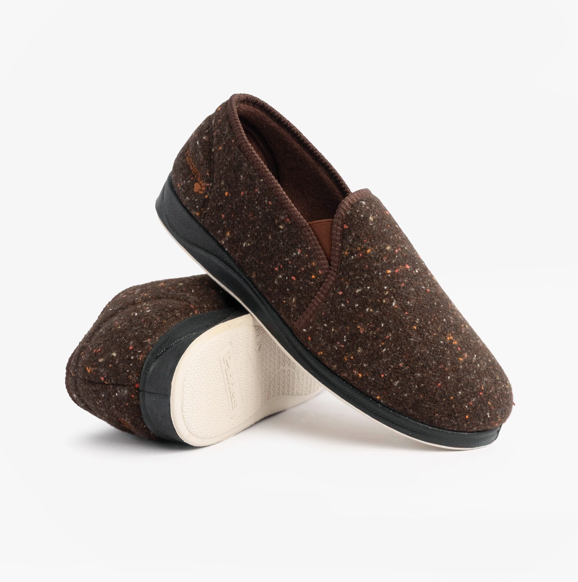 Padders ALBERT Mens (G Fit) Full Slipper Slippers Brown Tweed Slide In Shoes