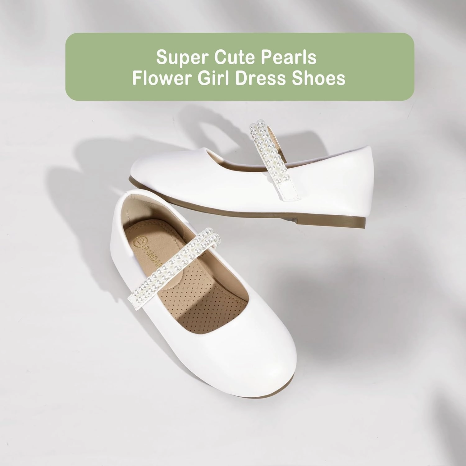 PANDANINJIA Flower Girl Shoes Toddler Little Kid Ballet Flats Pearls Wedding Party Mary Jane Girls Dress Shoes Asics Narrow Shoes