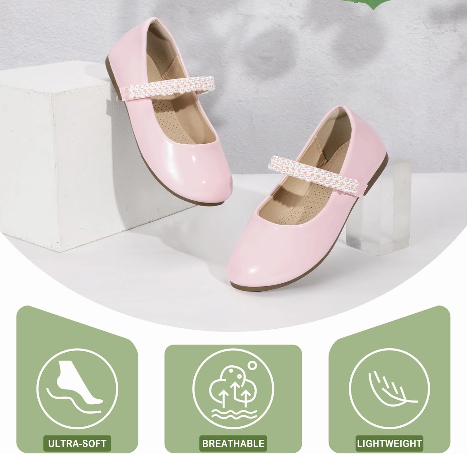 PANDANINJIA Flower Girl Shoes Toddler Little Kid Ballet Flats Pearls Wedding Party Mary Jane Girls Dress Shoes Asics Baby Shoes