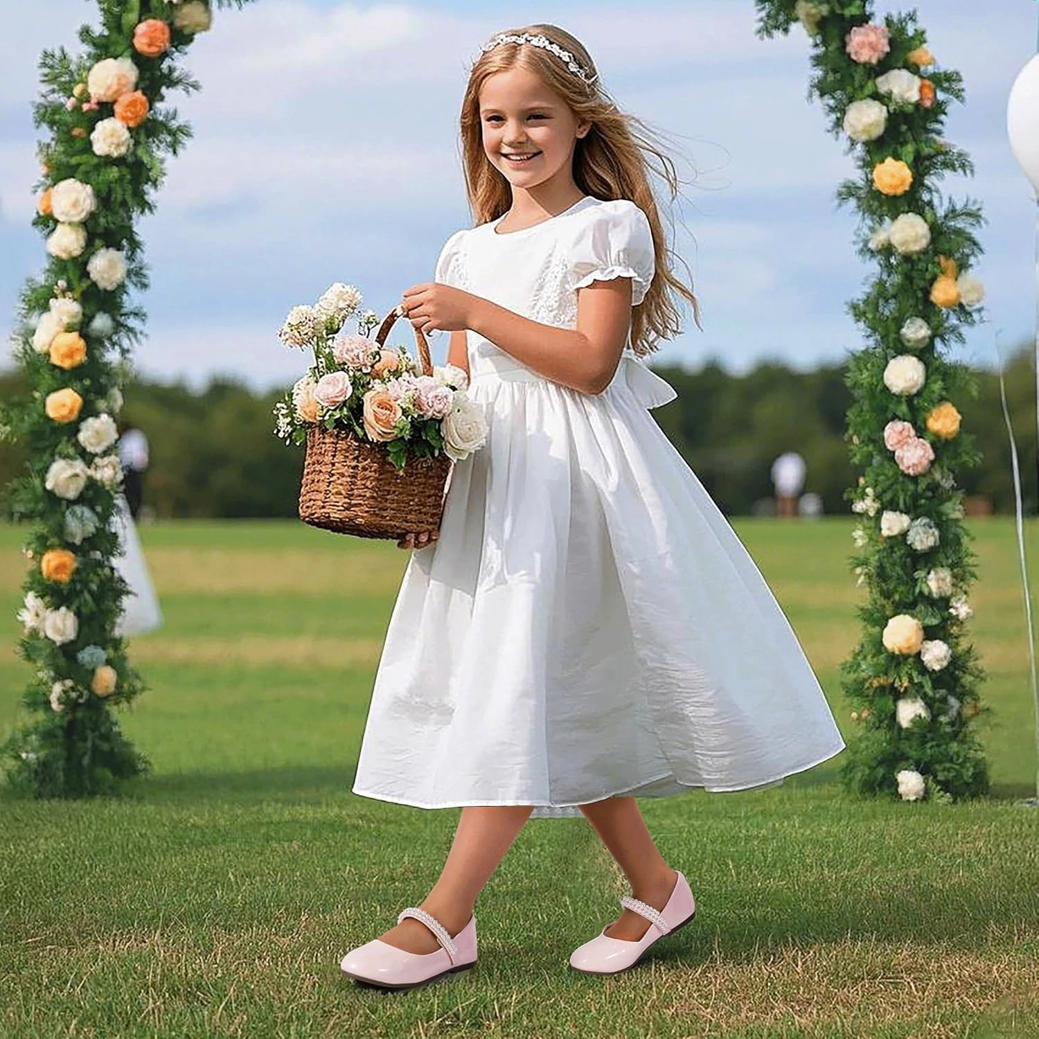 Asics Running Shoes Road PANDANINJIA Flower Girl Shoes Toddler Little Kid Ballet Flats Pearls Wedding Party Mary Jane Girls Dress Shoes