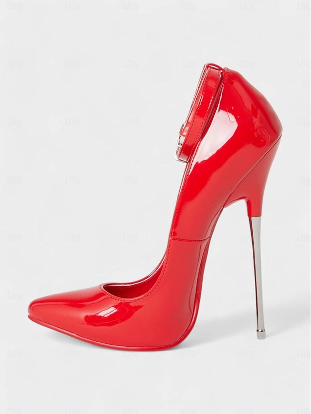 Patent Leather Women's with Heels Strap Ankle Stiletto Red