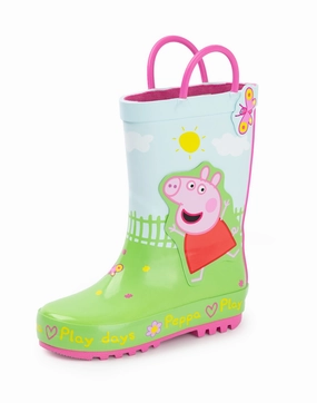 Peppa Pig Kids Wellington Boots with Handles Suede Boots Wedge