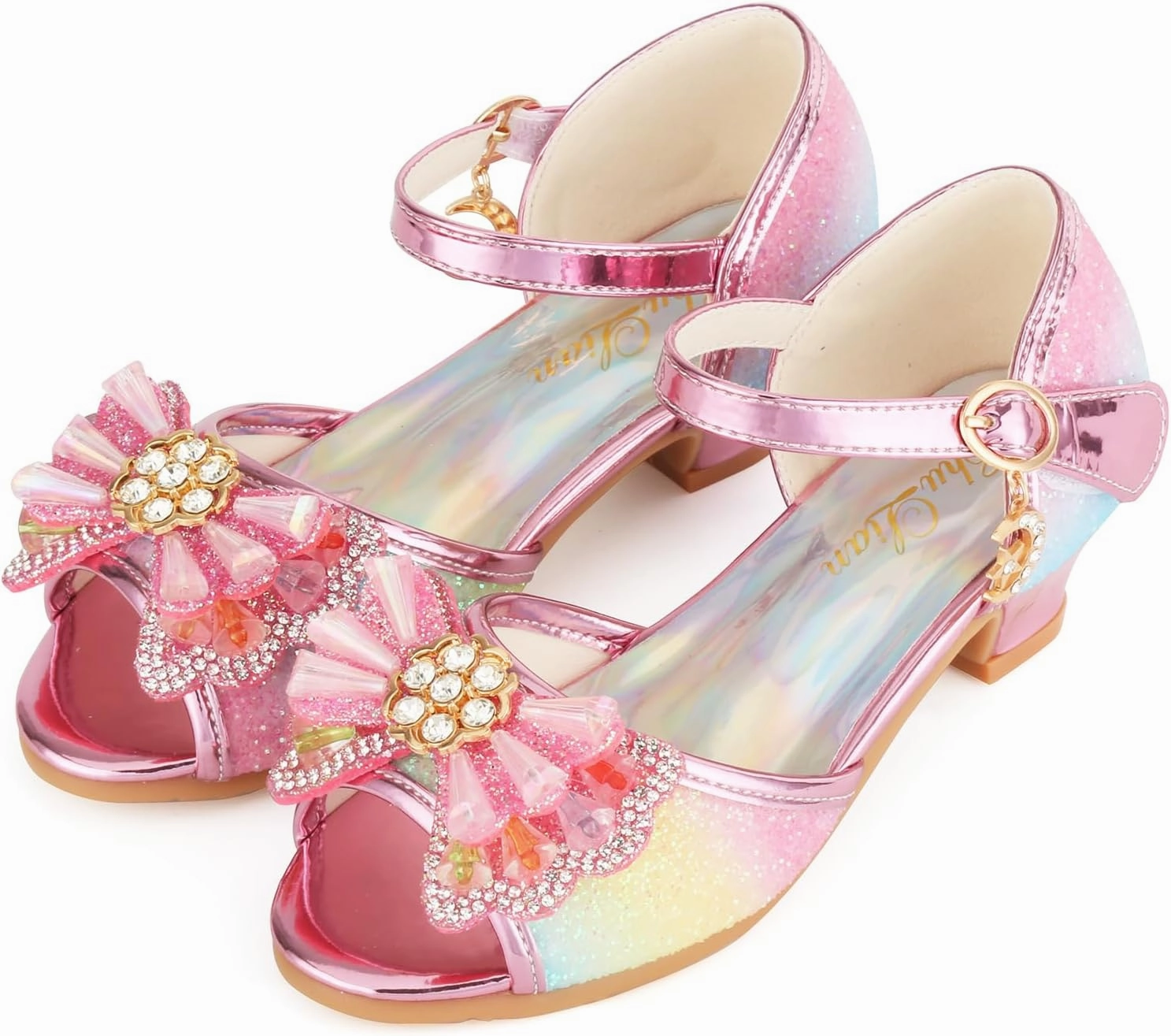 ChuLian Girls Dress Shoes Princess High Heels Sparkly Bow Dress Sandals Party Wedding Flower Girls Shoes Toddler Little Big Kid Asics Gel Resolution 8 Shoes