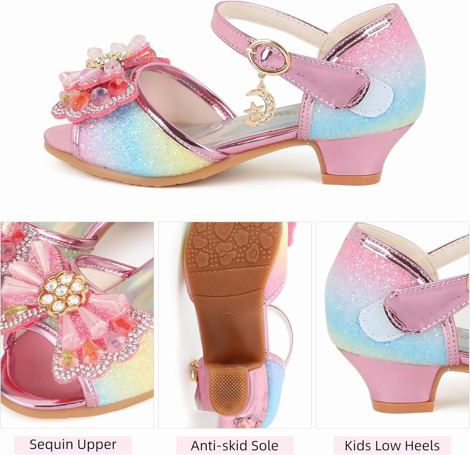 ChuLian Girls Dress Shoes Princess High Heels Sparkly Bow Dress Sandals Party Wedding Flower Girls Shoes Toddler Little Big Kid Asics Energy Return Shoes