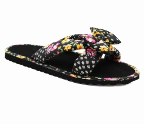 Womens Floral Mule Sandals Slip On Summer Beach Flip Flops Ladies Flat Bow Sliders Spa Pool Slides Black Floral Crystal Flip Flops Wedge