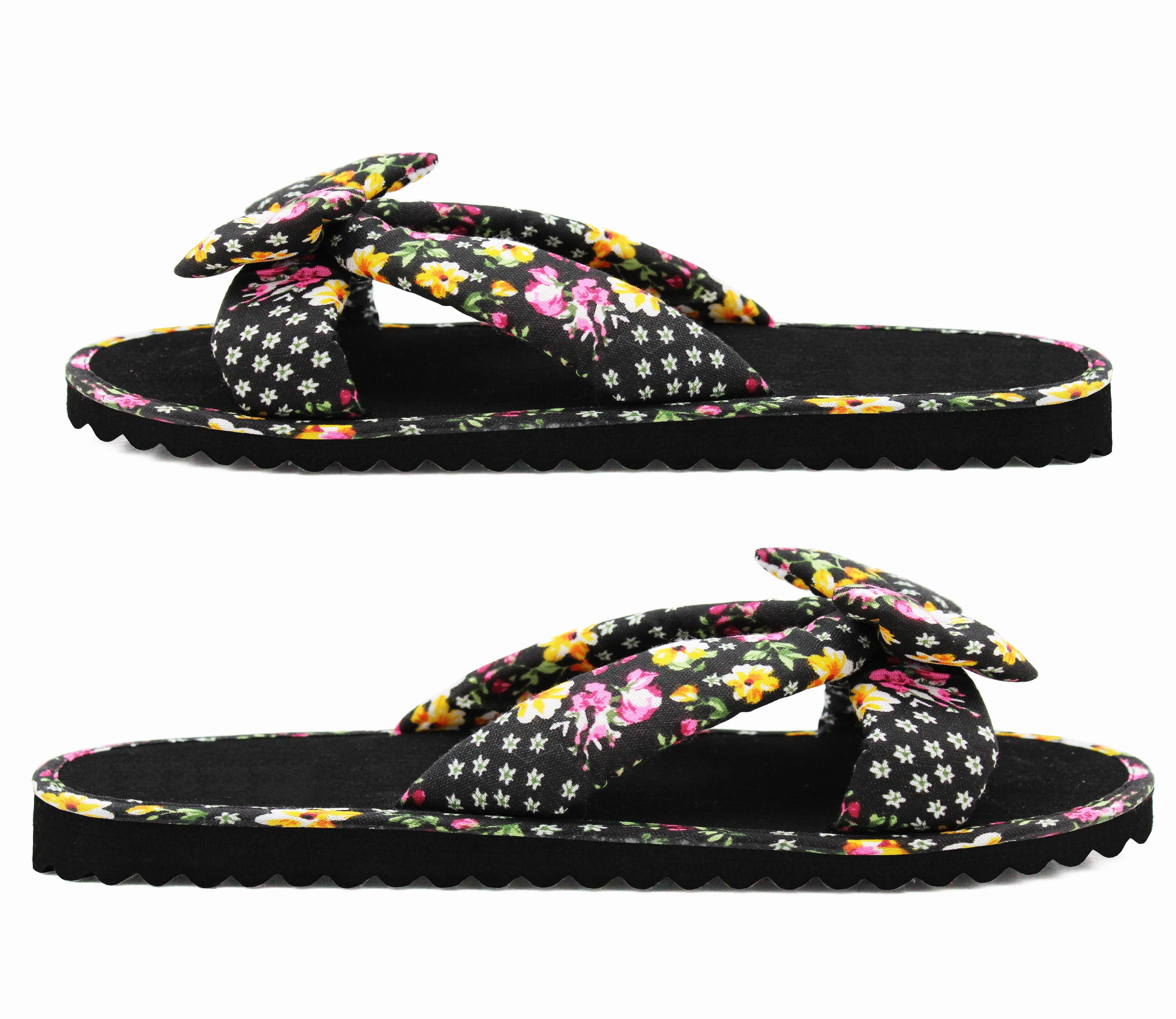 Bbw Flip Flops Womens Floral Mule Sandals Slip On Summer Beach Flip Flops Ladies Flat Bow Sliders Spa Pool Slides Black Floral