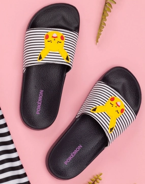 Slippers Images Pokemon Pikachu Girls Sliders Black