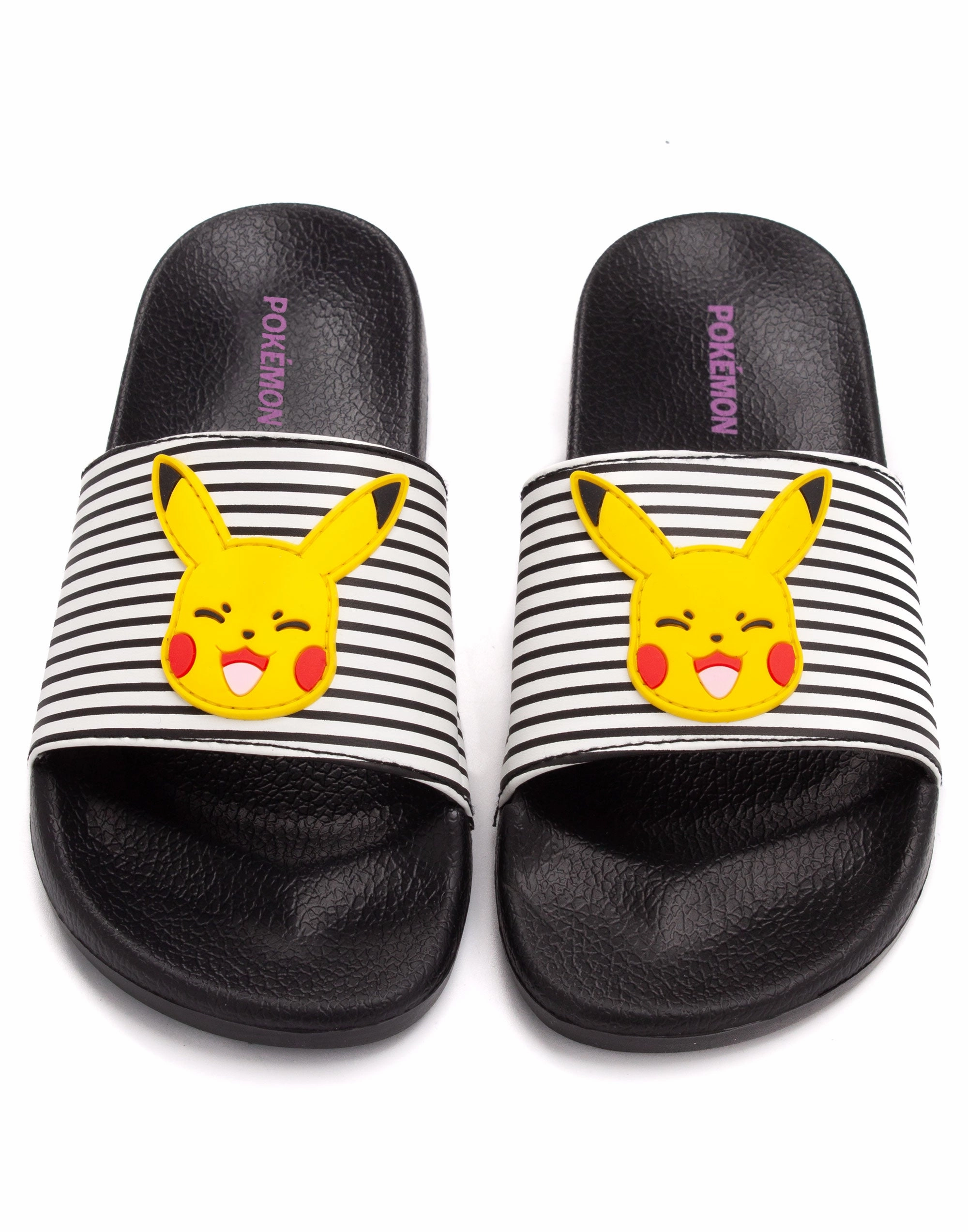 Feathered Slippers Pokemon Pikachu Girls Sliders Black