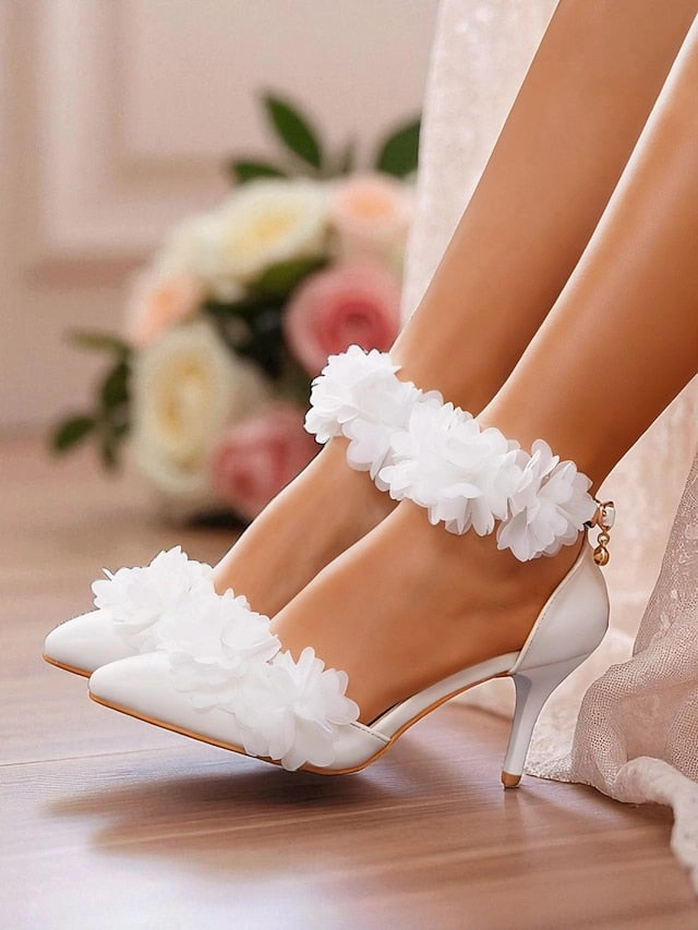 Ankle Boots Heel Pointed Floral Ankle Elegant - White Strap Women's Heels