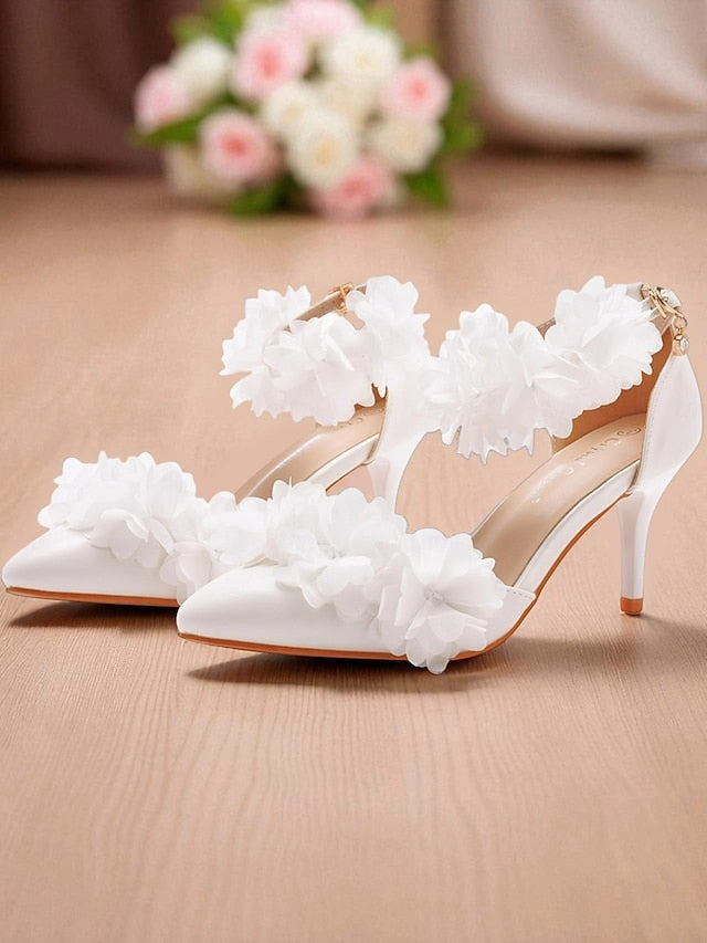 Platform Quilted Ankle Boots Pointed Floral Ankle Elegant - White Strap Women's Heels