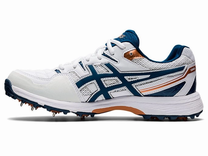 Asics Men's Gel Gully 6 Cricket Shoe - White/Mako Blue Asics Shiny Shoes