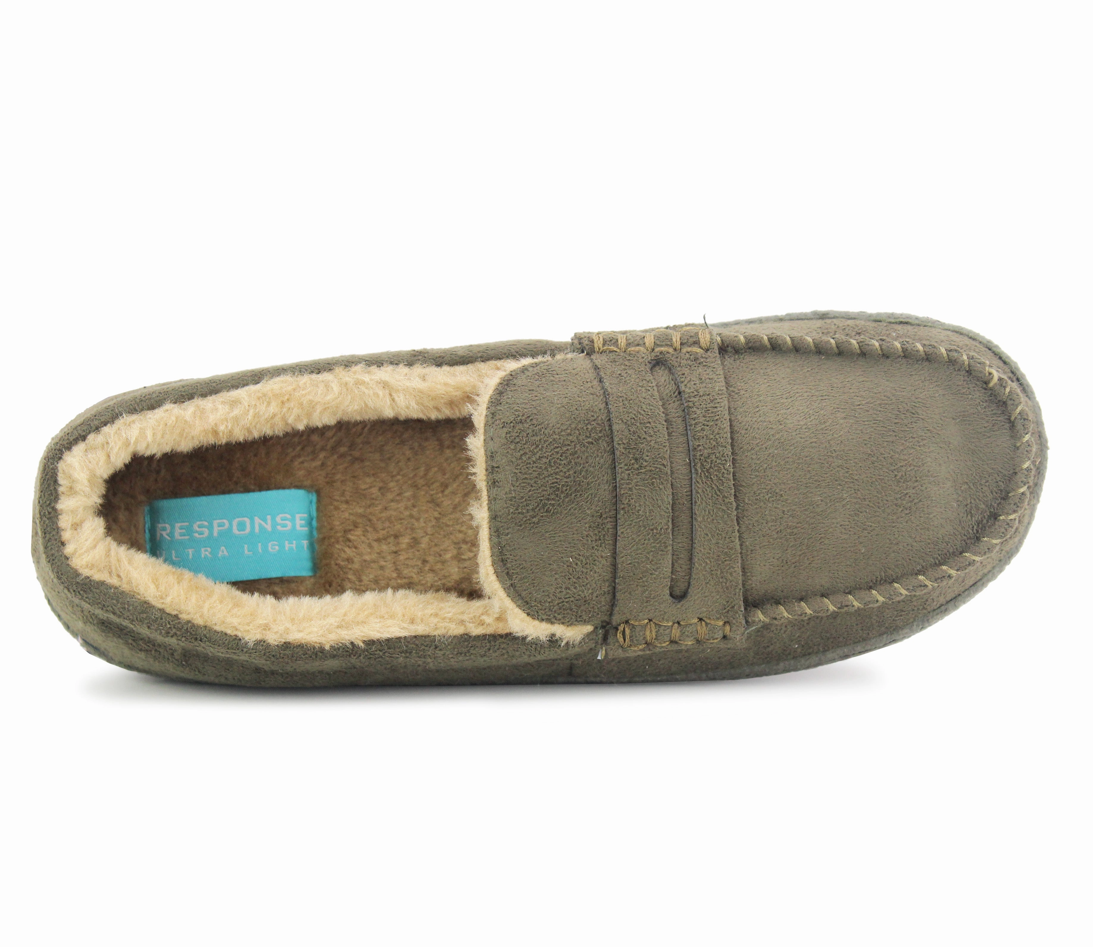NEW HAMPSHIRE Mens Faux Fur Lined Moccasin Slippers in Khaki 3-6 Month Slippers