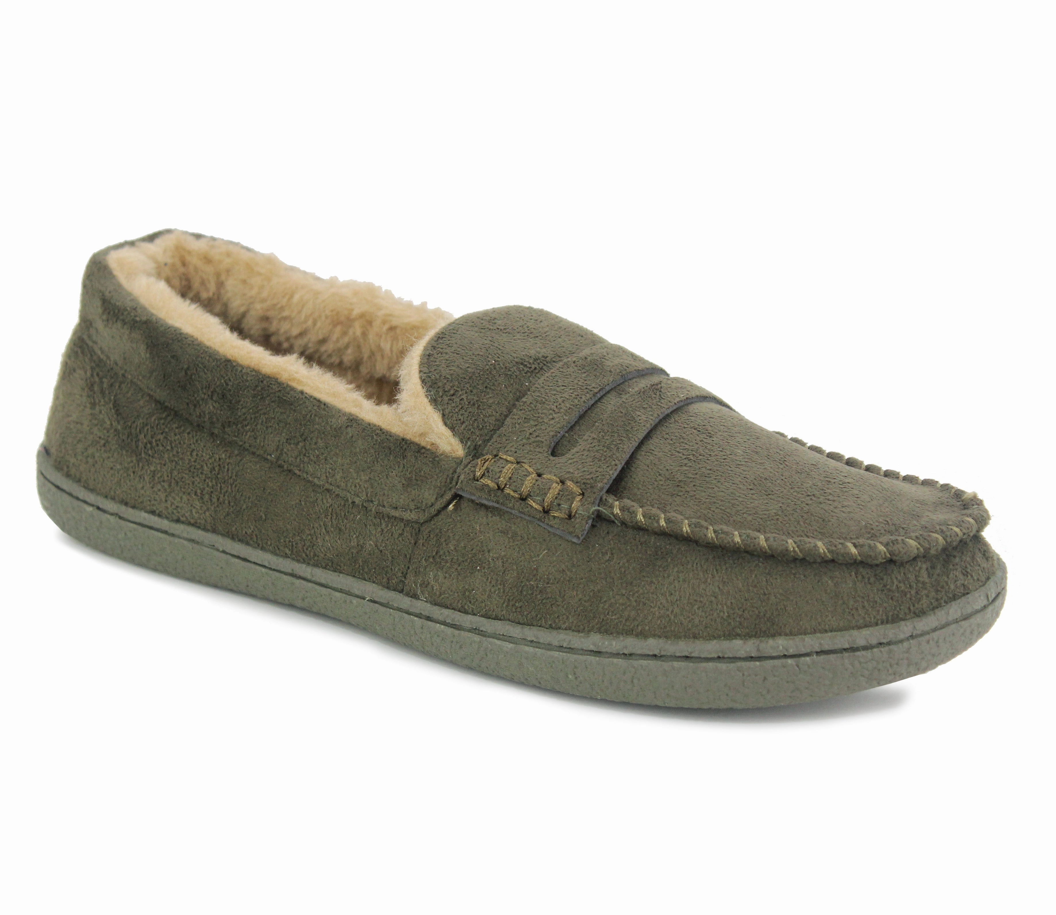 NEW HAMPSHIRE Mens Faux Fur Lined Moccasin Slippers in Khaki Pink Burberry Slides