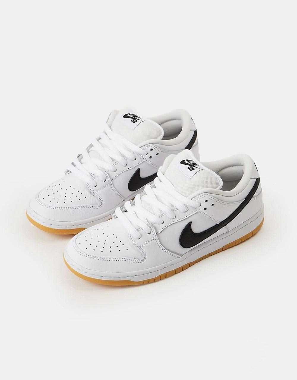 Nike SB Dunk Low Pro Premium Skate Shoes - White/Black-White-Gum Light Brown Knitted Nike Shoes